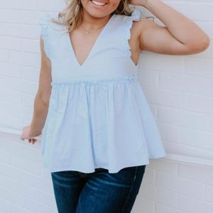 ZARA Ruffle Sleeve Top Light Blue